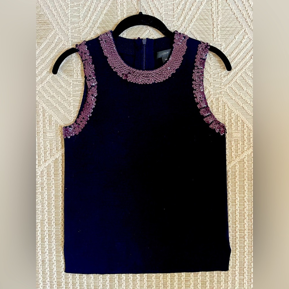 Jcrew Navy Wool Sweater Vest with Sequin Detail sz XXS